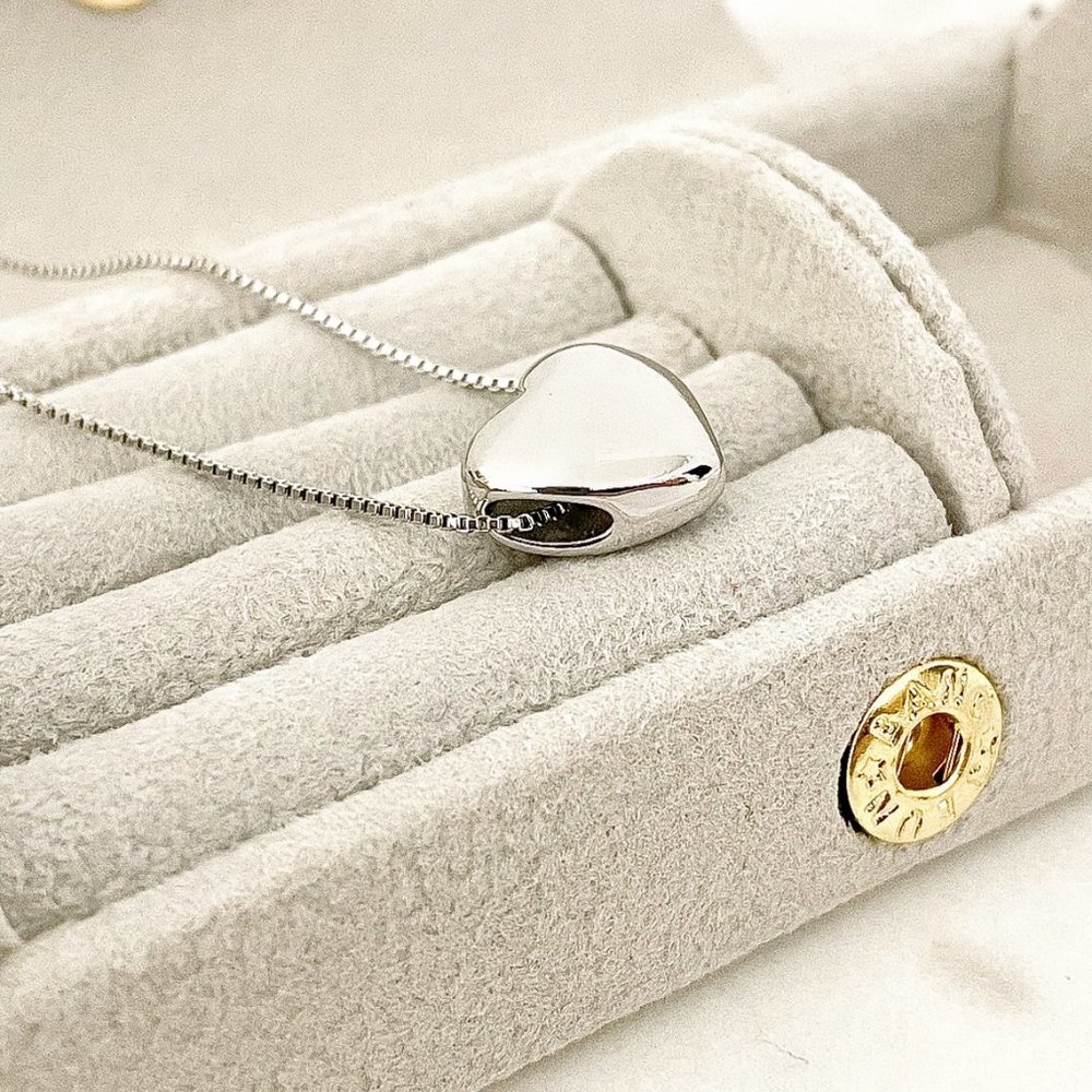 925 Sterling Silver Heart Necklace Large Heart Pendant Necklace - Picture 3 of 5